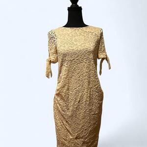 Pink Blush beige lace dress with bow ties on the sleeves Size Small